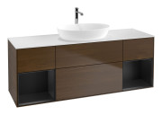 Тумба под раковину Villeroy & Boch Finion 160х50,1 см с подсветкой МДФ шпон грецкого ореха/стекло белое матовое G861PDGN