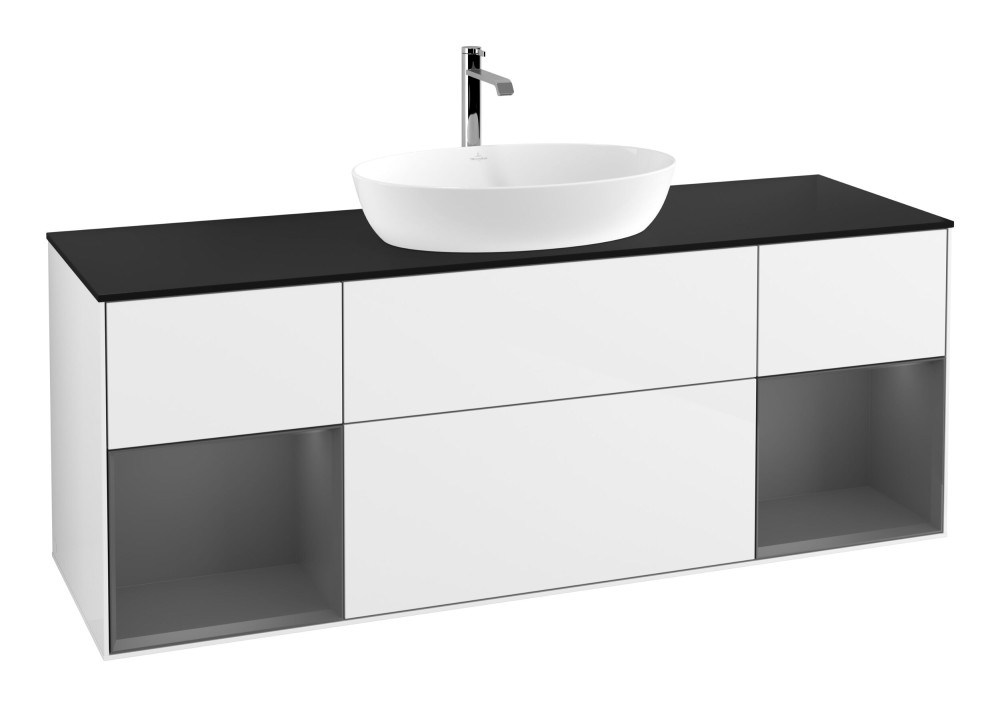 Тумба под раковину Villeroy & Boch Finion 160х50,1 см с подсветкой МДФ глянцевый белый лак/стекло черное матовое G862GKGF