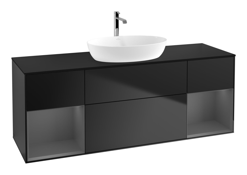 Тумба під раковину Villeroy & Boch Finion 160х50,1 см із підсвічуванням МДФ чорний матовий лак/скло чорне матове G862GKPD
