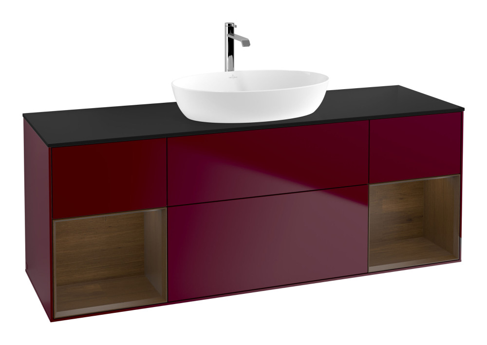 Тумба под раковину Villeroy & Boch Finion 160х50,1 см с подсветкой МДФ пион матовый лак/стекло черное матовое G862GNHB