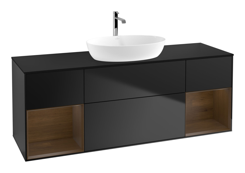 Тумба под раковину Villeroy & Boch Finion 160х50,1 см с подсветкой МДФ черный матовый лак/стекло черное матовое G862GNPD