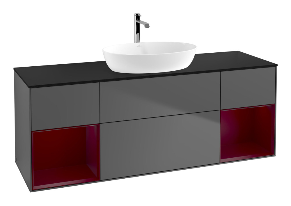 Тумба под раковину Villeroy & Boch Finion 160х50,1 см с подсветкой МДФ антрацит матовый лак/стекло черное матовое G862HBGK