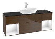 Тумба під раковину Villeroy & Boch Finion 160х50,1 см із підсвічуванням МДФ шпон волоського горіха/скло чорне матове G862GFGN