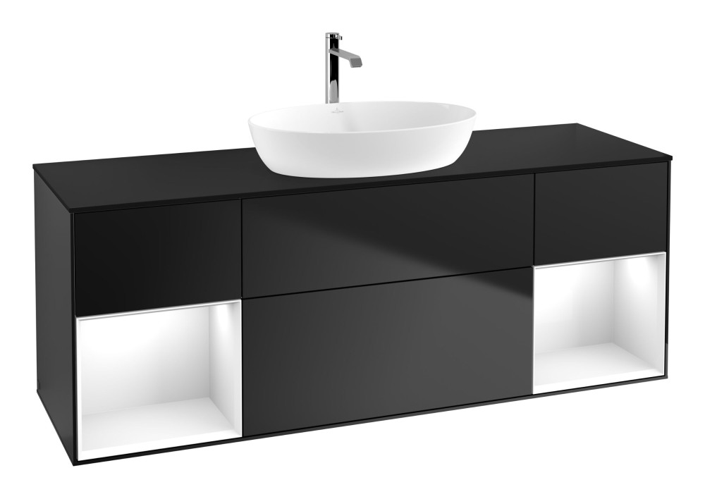 Тумба під раковину Villeroy & Boch Finion 160х50,1 см із підсвічуванням МДФ чорний матовий лак/скло чорне матове G862GFPD