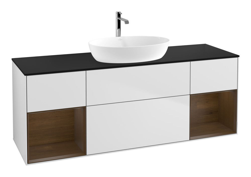 Тумба под раковину Villeroy & Boch Finion 160х50,1 см с подсветкой МДФ белый матовый лак/стекло черное матовое G862GNMT