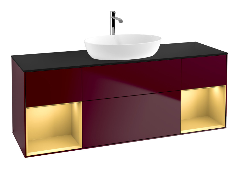 Тумба под раковину Villeroy & Boch Finion 160х50,1 см с подсветкой МДФ пион матовый лак/стекло черное матовое G862HFHB