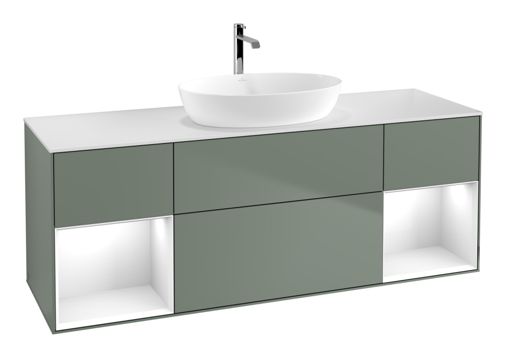 Тумба под раковину Villeroy & Boch Finion 160х50,1 см с подсветкой МДФ оливковый матовый лак/стекло белое матовое G861GFGM