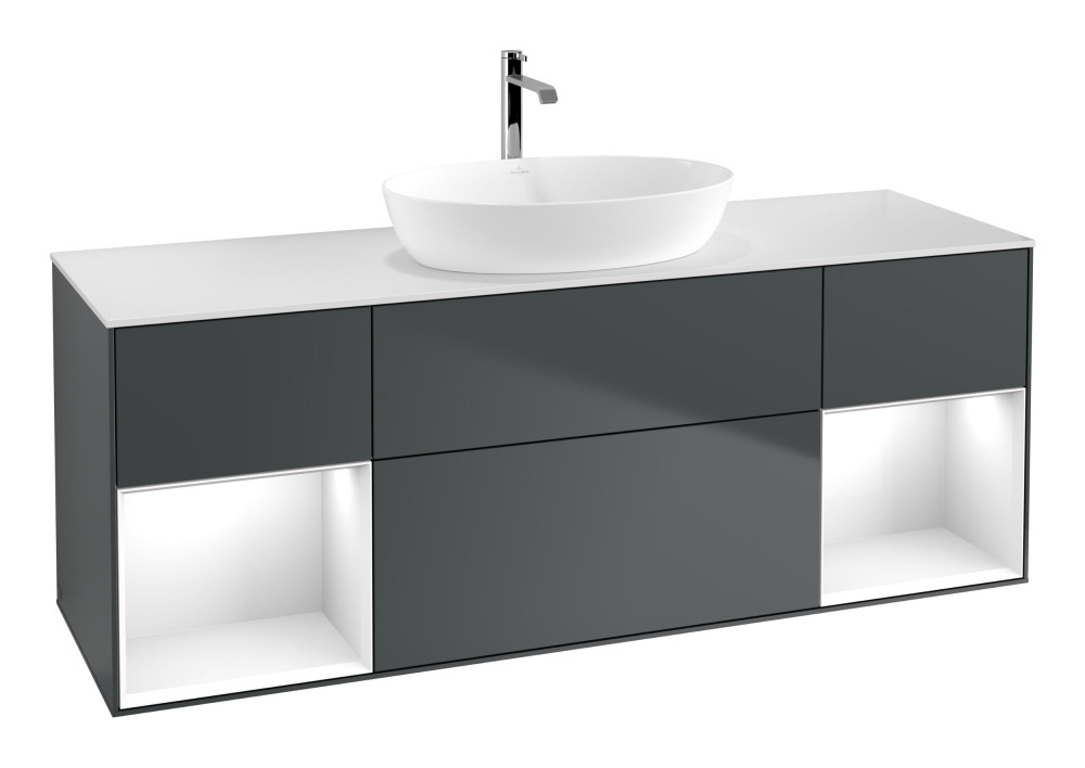 Тумба під раковину Villeroy & Boch Finion 160х50,1 см із підсвічуванням МДФ темно-синій матовий лак/скло біле матове G861GFHG