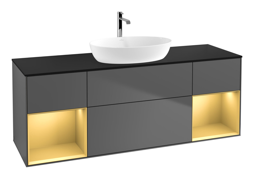 Тумба під раковину Villeroy & Boch Finion 160х50,1 см із підсвічуванням МДФ антрацит матовий лак/скло чорне матове G862HFGK