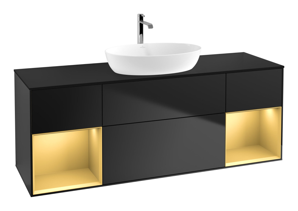 Тумба під раковину Villeroy & Boch Finion 160х50,1 см із підсвічуванням МДФ чорний матовий лак/скло чорне матове G862HFPD