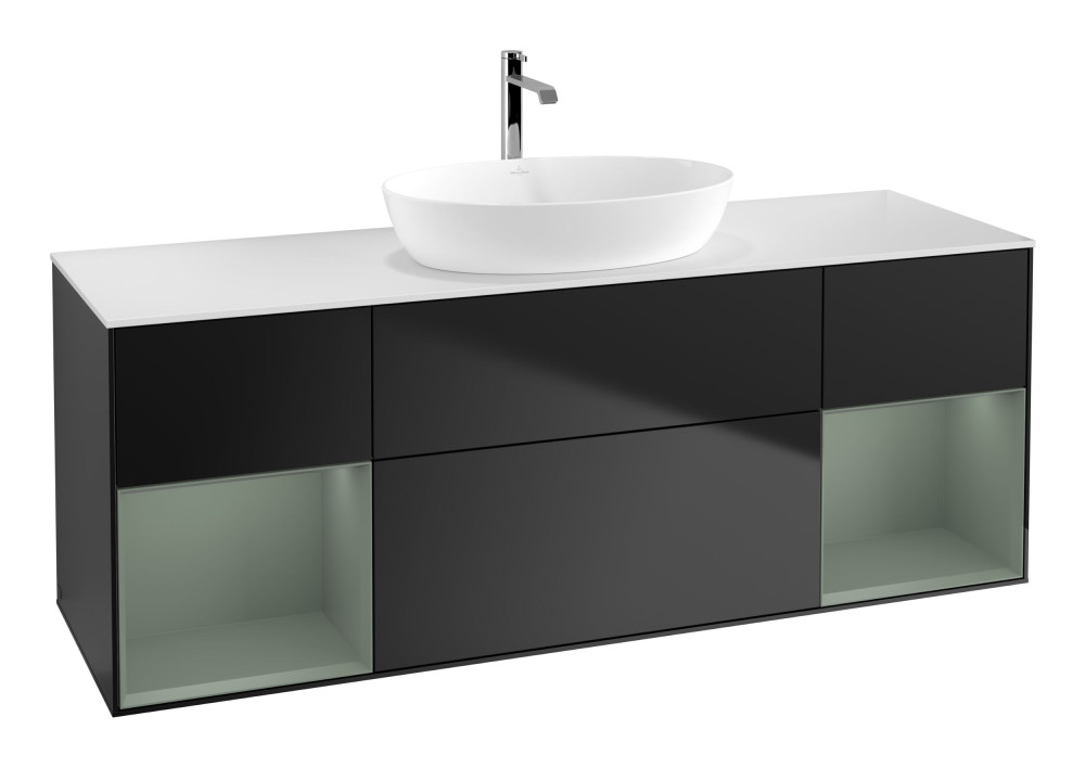 Тумба под раковину Villeroy & Boch Finion 160х50,1 см с подсветкой МДФ черный матовый лак/стекло белое матовое G861GMPD