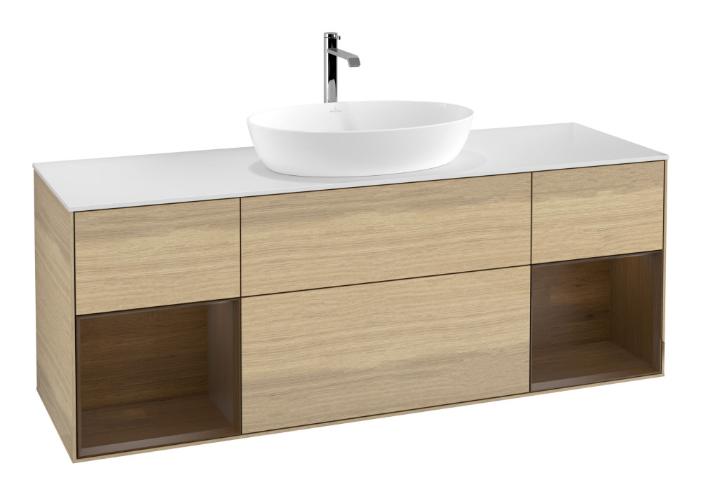 Тумба под раковину Villeroy & Boch Finion 160х50,1 см с подсветкой МДФ шпон дуба/стекло белое матовое G861GNPC