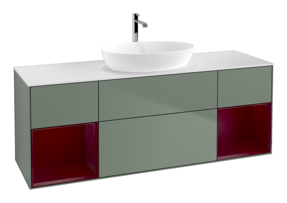 Тумба под раковину Villeroy & Boch Finion 160х50,1 см с подсветкой МДФ оливковый матовый лак/стекло белое матовое G861HBGM