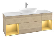 Тумба под раковину Villeroy & Boch Finion 160х50,1 см с подсветкой МДФ шпон дуба/стекло белое матовое G861HFPC