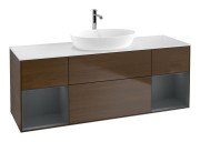 Тумба під раковину Villeroy & Boch Finion 160х50,1 см із підсвічуванням МДФ шпон волоського горіха/скло біле матове G861HGGN