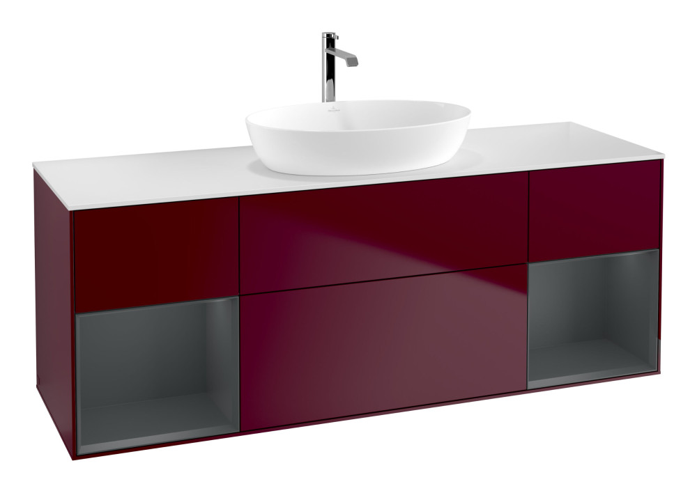 Тумба под раковину Villeroy & Boch Finion 160х50,1 см с подсветкой МДФ пион матовый лак/стекло белое матовое G861HGHB