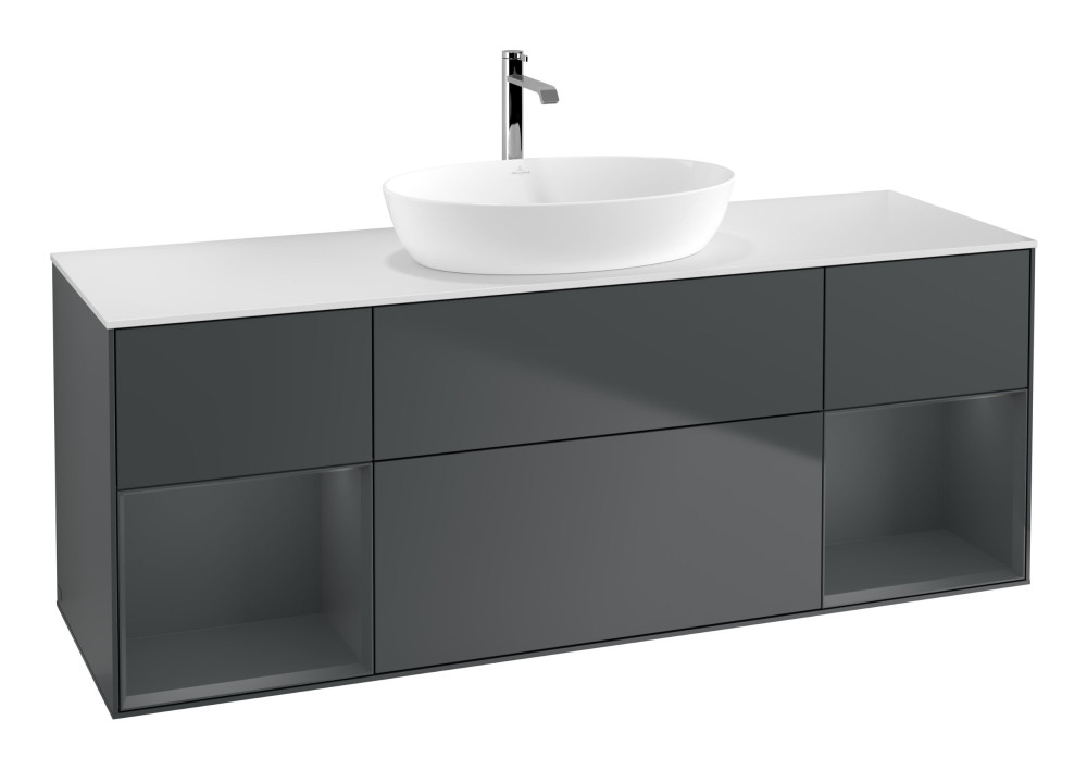 Тумба под раковину Villeroy & Boch Finion 160х50,1 см с подсветкой МДФ темно-синий матовый лак/стекло белое матовое G861HGHG