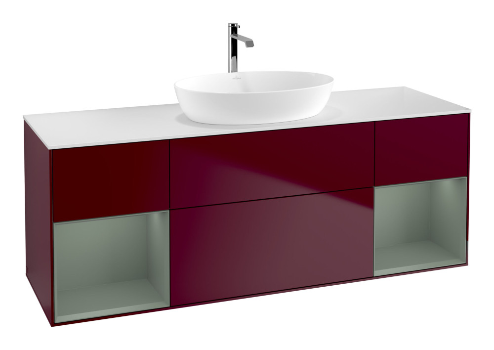 Тумба под раковину Villeroy & Boch Finion 160х50,1 см с подсветкой МДФ пион матовый лак/стекло белое матовое G861GMHB