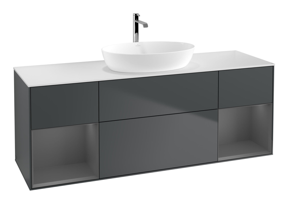 Тумба под раковину Villeroy & Boch Finion 160х50,1 см с подсветкой МДФ темно-синий матовый лак/стекло белое матовое G861GKHG