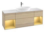 Тумба под раковину Villeroy & Boch Finion 160х50,1 см с подсветкой МДФ шпон дуба/стекло белое матовое G861HFPC