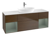Тумба под раковину Villeroy & Boch Finion 160х50,1 см с подсветкой МДФ шпон грецкого ореха/стекло белое матовое G861GMGN