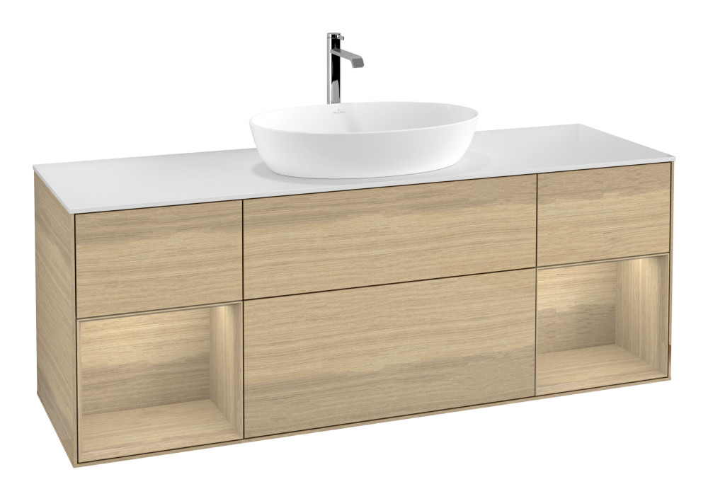 Тумба под раковину Villeroy & Boch Finion 160х50,1 см с подсветкой МДФ шпон дуба/стекло белое матовое G861PCPC