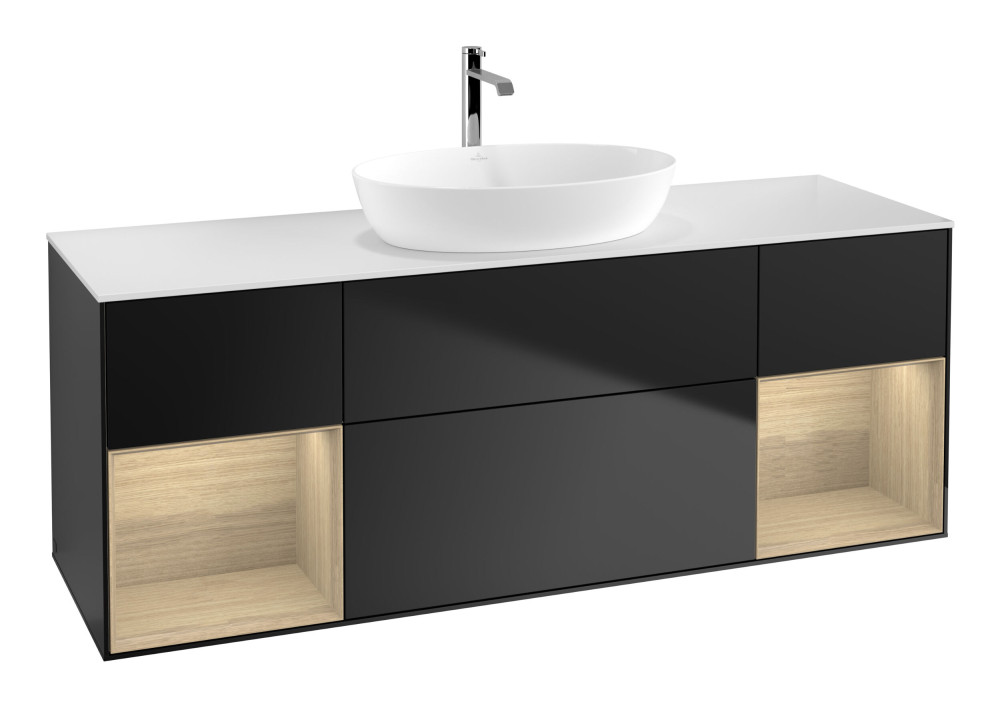 Тумба под раковину Villeroy & Boch Finion 160х50,1 см с подсветкой МДФ черный матовый лак/стекло белое матовое G861PCPD