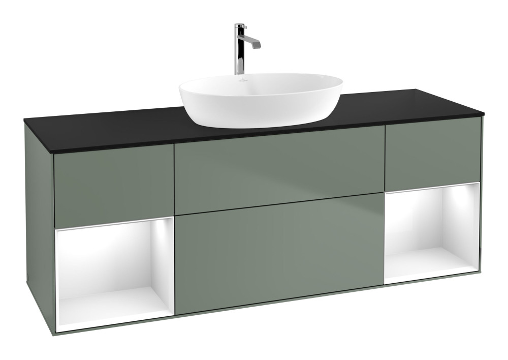 Тумба под раковину Villeroy & Boch Finion 160х50,1 см с подсветкой МДФ оливковый матовый лак/стекло черное матовое G862GFGM