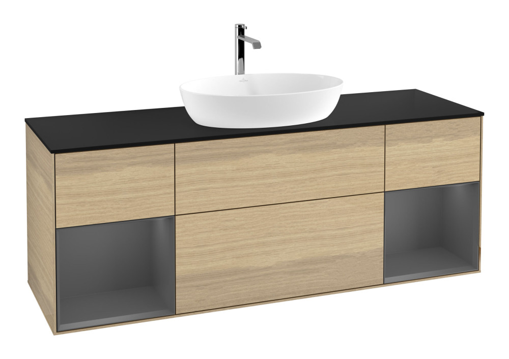 Тумба под раковину Villeroy & Boch Finion 160х50,1 см с подсветкой МДФ шпон дуба/стекло черное матовое G862GKPC