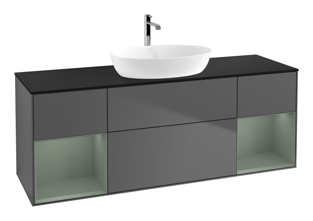 Тумба под раковину Villeroy & Boch Finion 160х50,1 см с подсветкой МДФ антрацит матовый лак/стекло черное матовое G862GMGK
