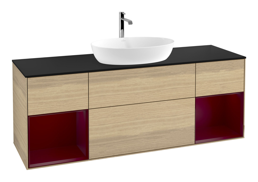 Тумба под раковину Villeroy & Boch Finion 160х50,1 см МДФ шпон дуба/стекло черное матовое G862HBPC