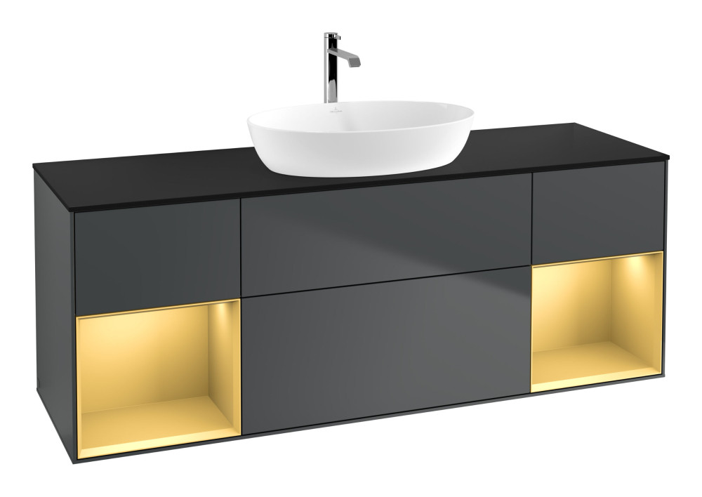 Тумба під раковину Villeroy & Boch Finion 160х50,1 см із підсвічуванням МДФ темно-синій матовий лак/скло чорне матове G862HFHG