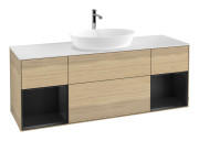 Тумба під раковину Villeroy & Boch Finion 160х50,1 см із підсвічуванням МДФ шпон дуба/скло біле матове G861PDPC