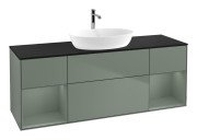 Тумба под раковину Villeroy & Boch Finion 160х50,1 см с подсветкой МДФ оливковый матовый лак/стекло черное матовое G862GMGM