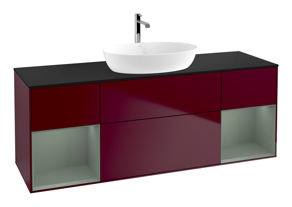 Тумба под раковину Villeroy & Boch Finion 160х50,1 см с подсветкой МДФ пион матовый лак/стекло черное матовое G862GMHB