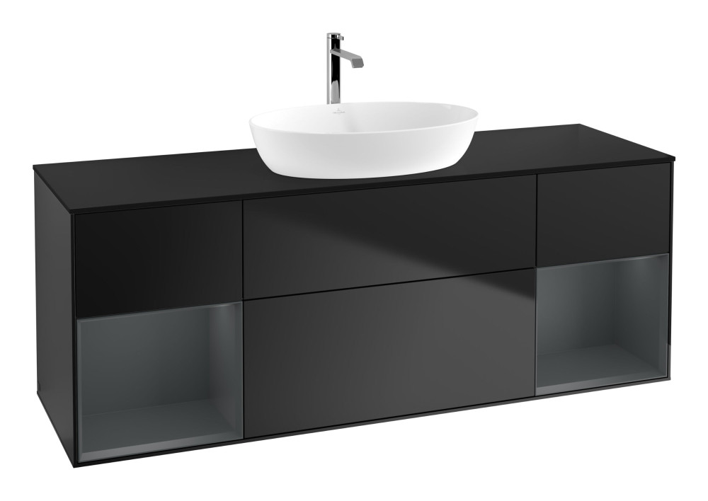 Тумба под раковину Villeroy & Boch Finion 160х50,1 см с подсветкой МДФ черный матовый лак/стекло белое матовое G862HGPD