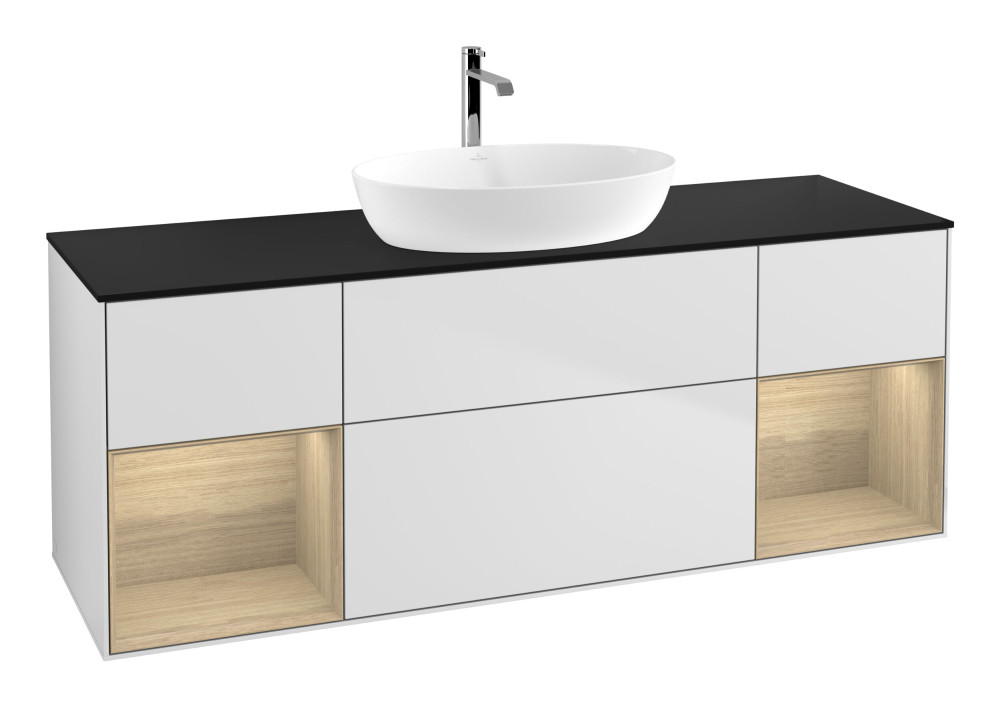 Тумба под раковину Villeroy & Boch Finion 160х50,1 см с подсветкой МДФ белый матовый лак/стекло черное матовое G862PCMT