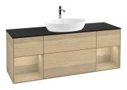 Тумба під раковину Villeroy & Boch Finion 160х50,1 см із підсвічуванням МДФ шпон дуба/скло чорне матове G862PCPC