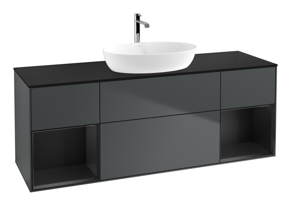 Тумба под раковину Villeroy & Boch Finion 160х50,1 см с подсветкой МДФ темно-синий матовый лак/стекло черное матовое G862PDHG