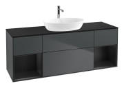 Тумба під раковину Villeroy & Boch Finion 160х50,1 см з підсвічуванням МДФ темно-синій матовий лак/скло чорне матове G862PDHG
