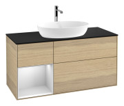 Тумба під раковину Villeroy & Boch Finion 120х50,1 см з підсвічуванням МДФ шпон дуба/скло чорне матове G822MTPC