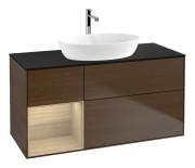 Тумба под раковину Villeroy & Boch Finion 120х50,1 см с подсветкой МДФ шпон грецкого ореха/стекло черное матовое G822PCGN