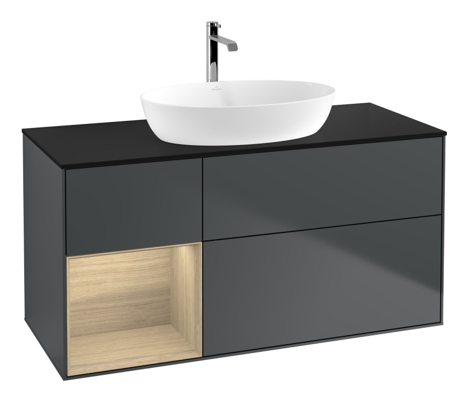 Тумба под раковину Villeroy & Boch Finion 120х50,1 см с подсветкой МДФ темно-синий матовый лак/стекло черное матовое G822PCHG