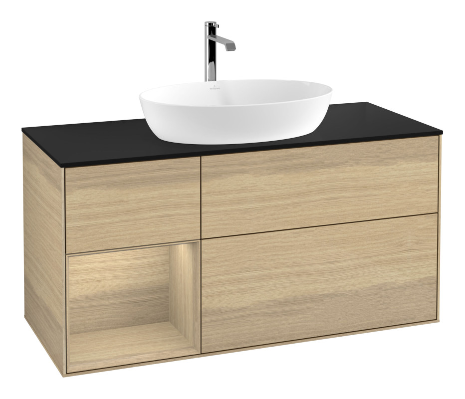 Тумба под раковину Villeroy & Boch Finion 120х50,1 см с подсветкой МДФ шпон дуба/стекло черное матовое G822PCPC