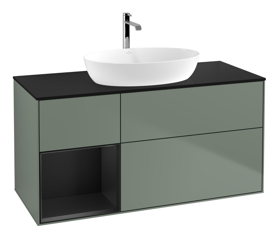 Тумба под раковину Villeroy & Boch Finion 120х50,1 см с подсветкой МДФ оливковый матовый лак/стекло черное матовое G822PDGM