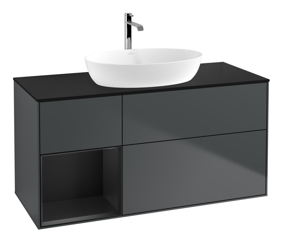 Тумба под раковину Villeroy & Boch Finion 120х50,1 см с подсветкой МДФ темно-синий матовый лак/стекло черное матовое G822PDHG