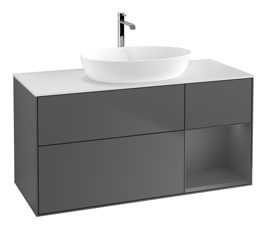 Тумба под раковину Villeroy & Boch Finion 120х50,1 см с подсветкой МДФ антрацит матовый лак/стекло белое матовое F831GKGK