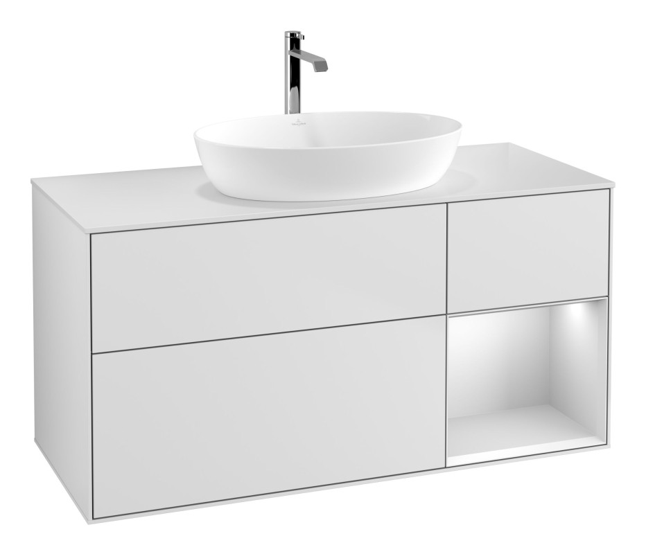 Тумба под раковину Villeroy & Boch Finion 120х50,1 см с подсветкой МДФ белый матовый лак/стекло белое матовое F831MTMT