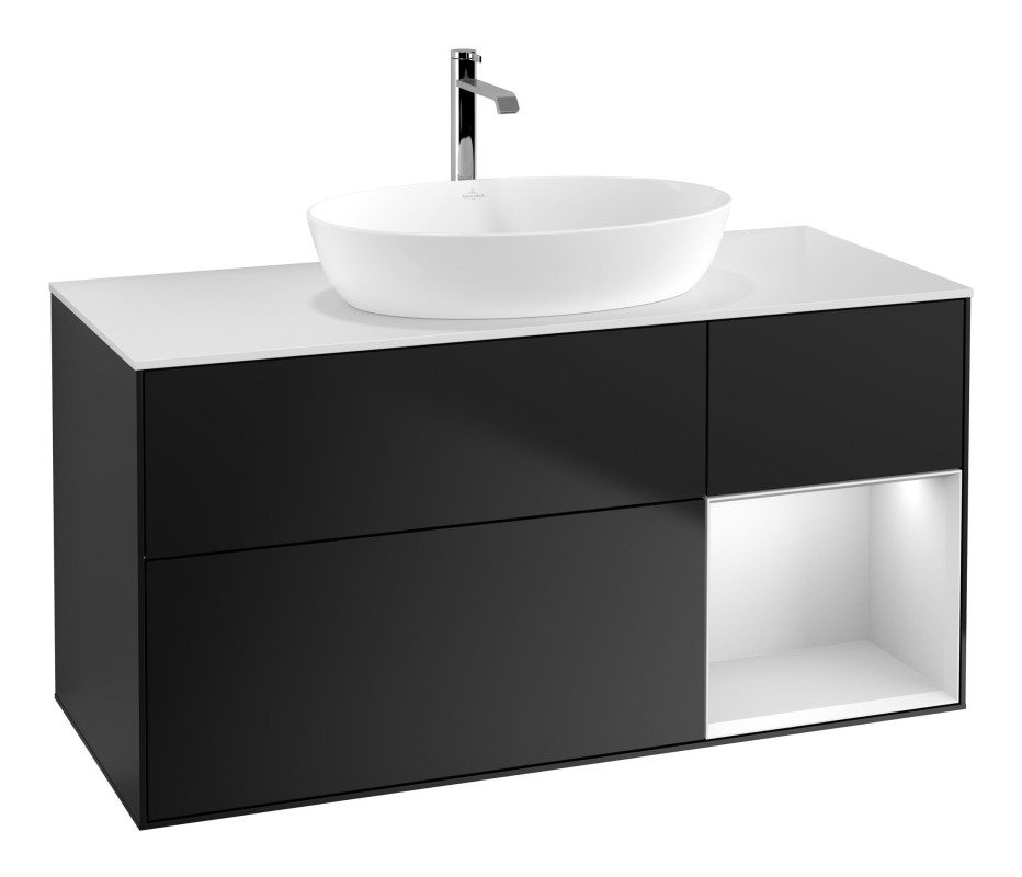 Тумба під раковину Villeroy & Boch Finion 120х50,1 см із підсвічуванням МДФ чорний матовий лак/скло біле матове F831MTPD