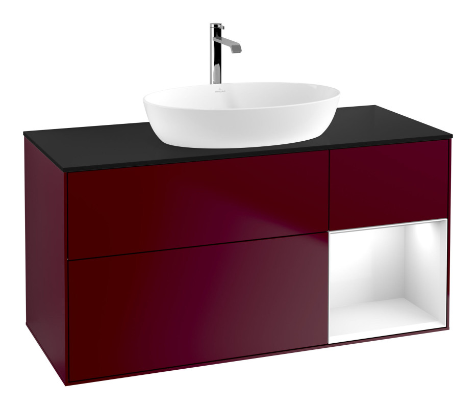 Тумба под раковину Villeroy & Boch Finion 120х50,1 см с подсветкой МДФ пион матовый лак/стекло черное матовое F832GFHB